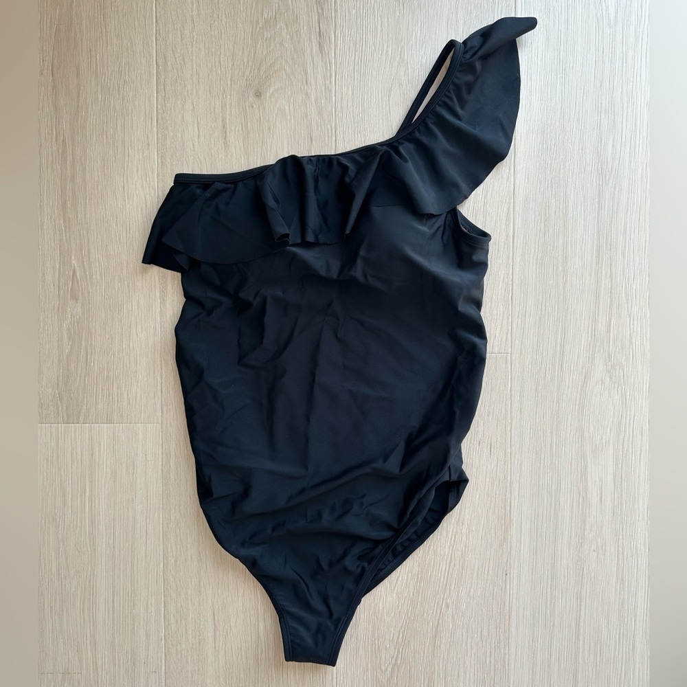 Motherhood Maternity One Shoulder Ruffle Swimsuit Women’s M Black